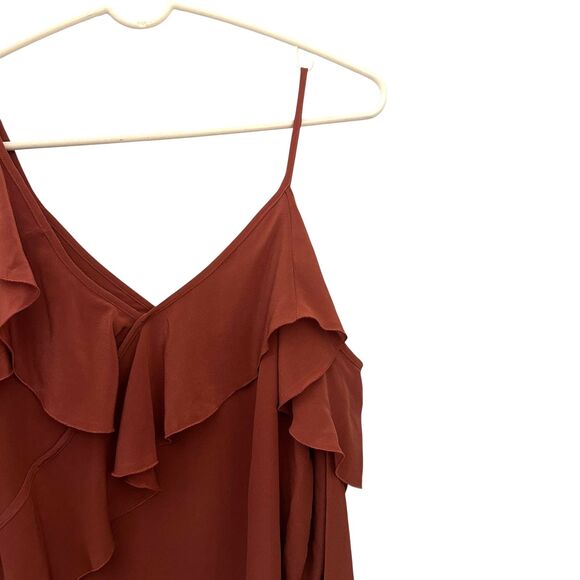 Bailey / 44 Rust Colored Cold Shoulder Ruffled 100% Silk Tank Top Size S - Picture 3 of 7